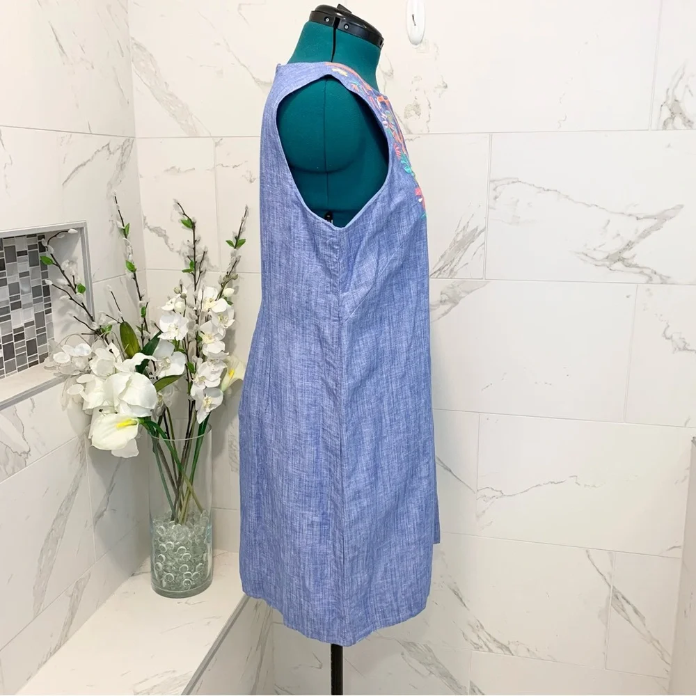 Talbots Dress Linen Blue Embroidered 16 - Picture 9 of 15